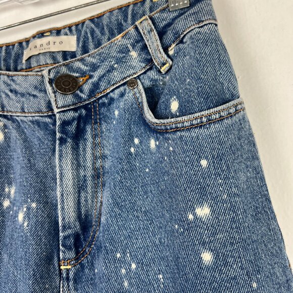 Sandro Paris Paint Bleach Splatter Jeans Medium Wash FR Size 34 US Size 2 EUC - Picture 6 of 13